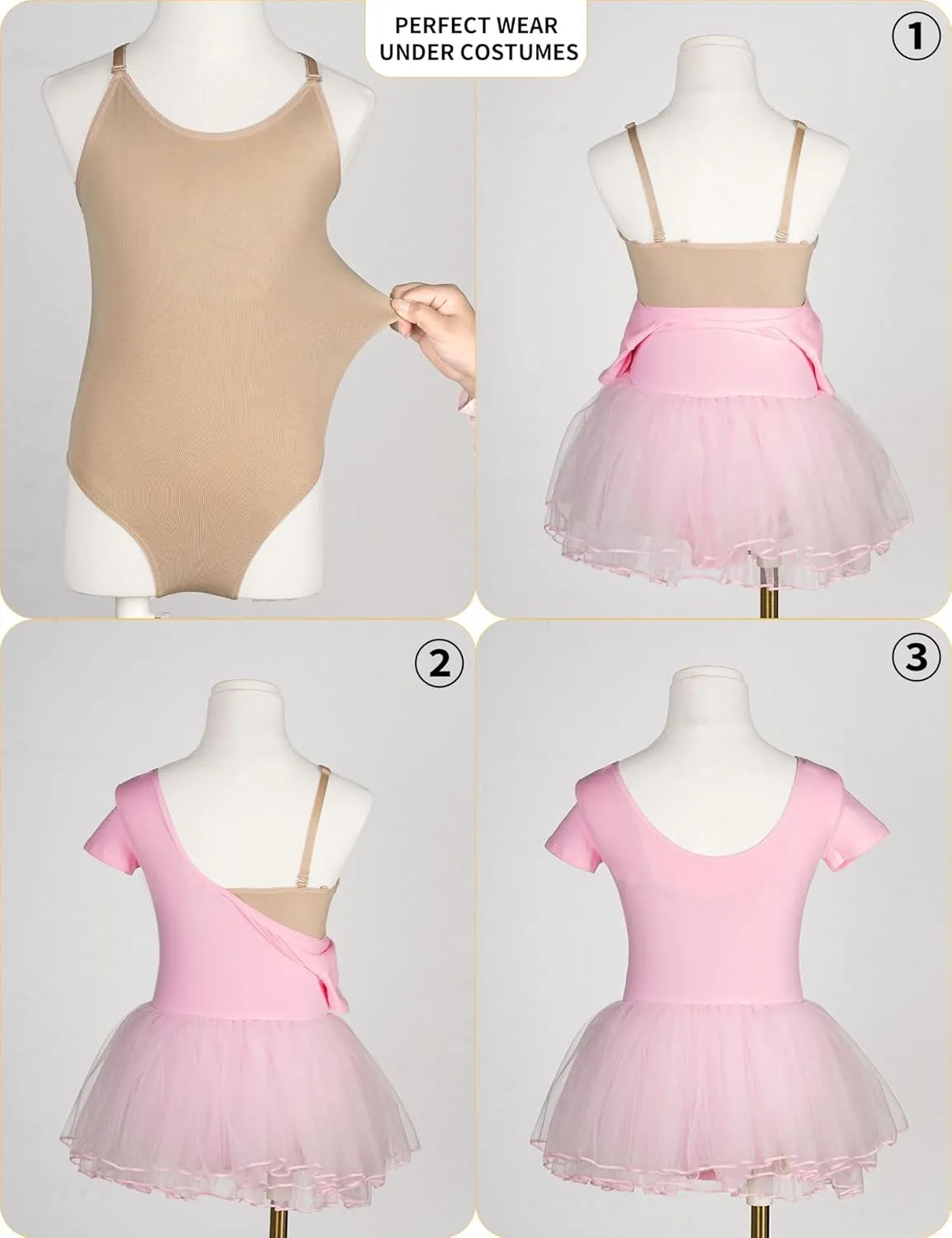 Girls Nude Leotard, Seamless Dance Undergarment for Girls with Adjustable Straps for Ballet/Gymnastics/Skating