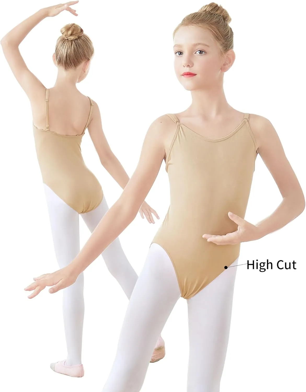 Girls Nude Leotard, Seamless Dance Undergarment for Girls with Adjustable Straps for Ballet/Gymnastics/Skating