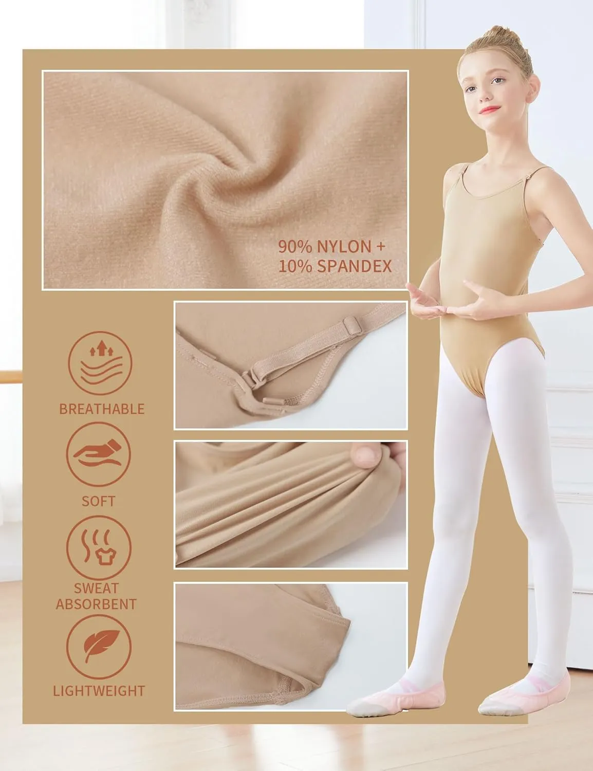 Girls Nude Leotard, Seamless Dance Undergarment for Girls with Adjustable Straps for Ballet/Gymnastics/Skating