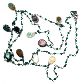 Gleaming Gemstone Green Crystal Lariat Long Necklace