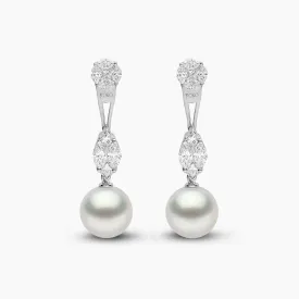 Glitz 18K Gold South Sea Pearl and Diamond Drop Earrings