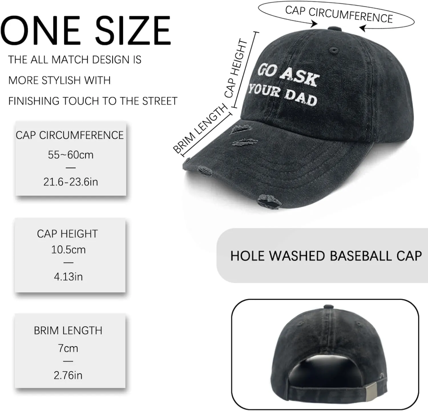 Go Ask Your Dad Hats for Men Washed Distressed Baseball Caps Vintage Washed Ball Cap Light Weight