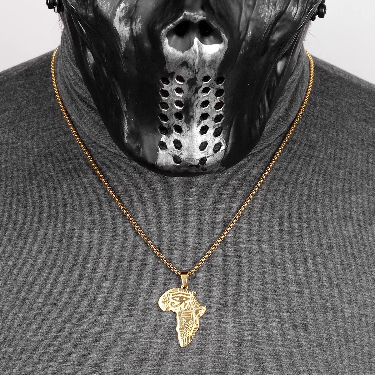 Golden Safari: Bold Africa Map Necklace for Men Stainless Steel Pendant Chain