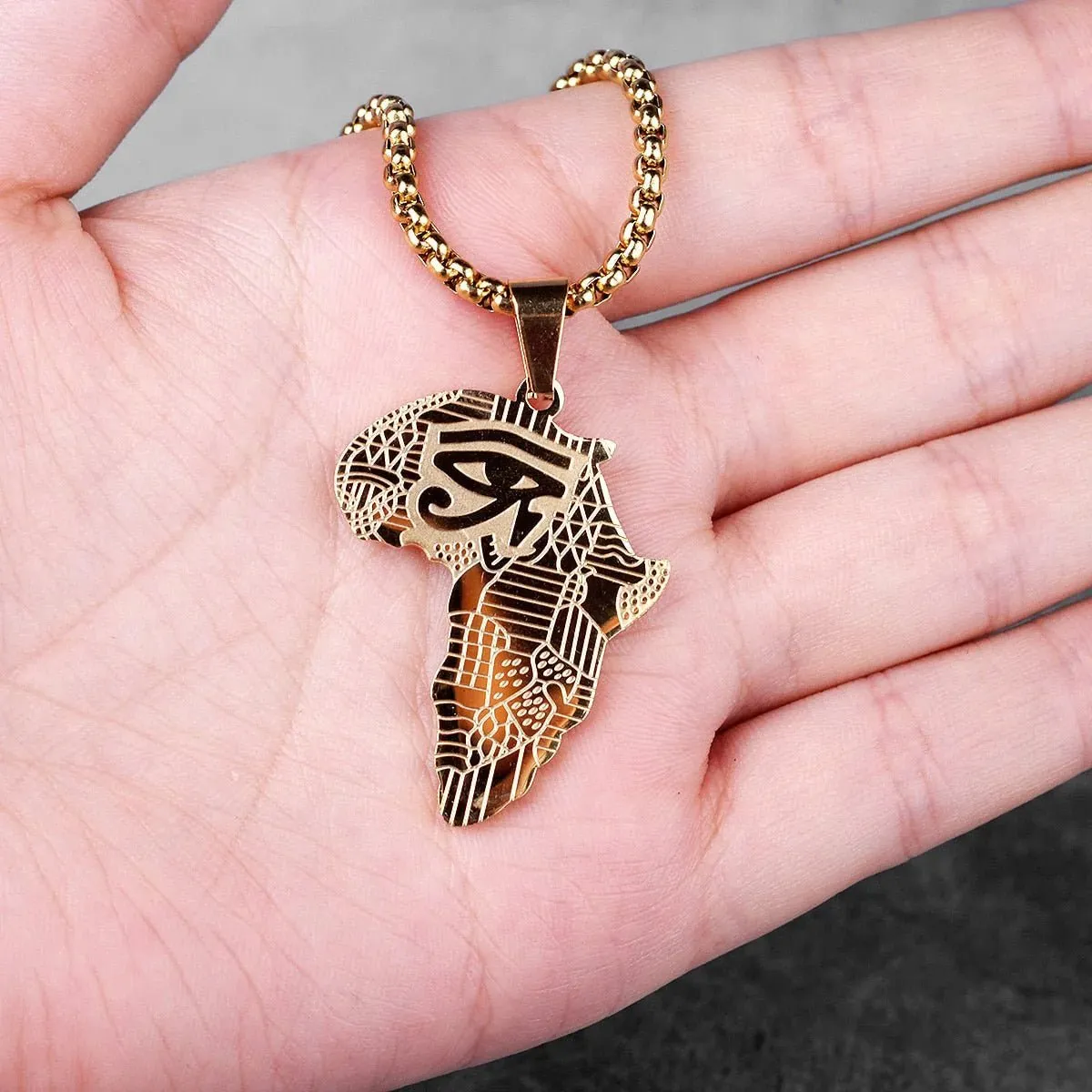 Golden Safari: Bold Africa Map Necklace for Men Stainless Steel Pendant Chain