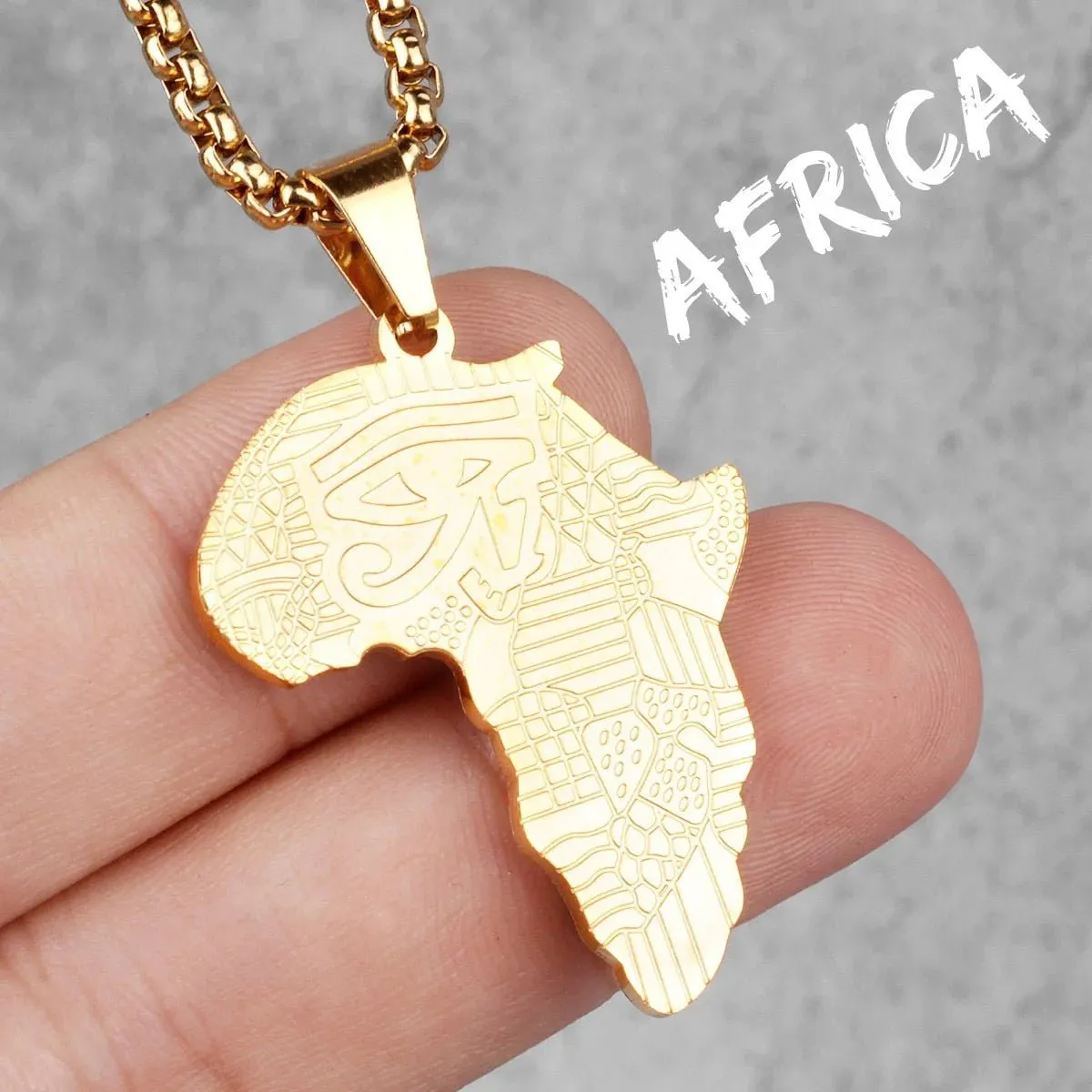 Golden Safari: Bold Africa Map Necklace for Men Stainless Steel Pendant Chain