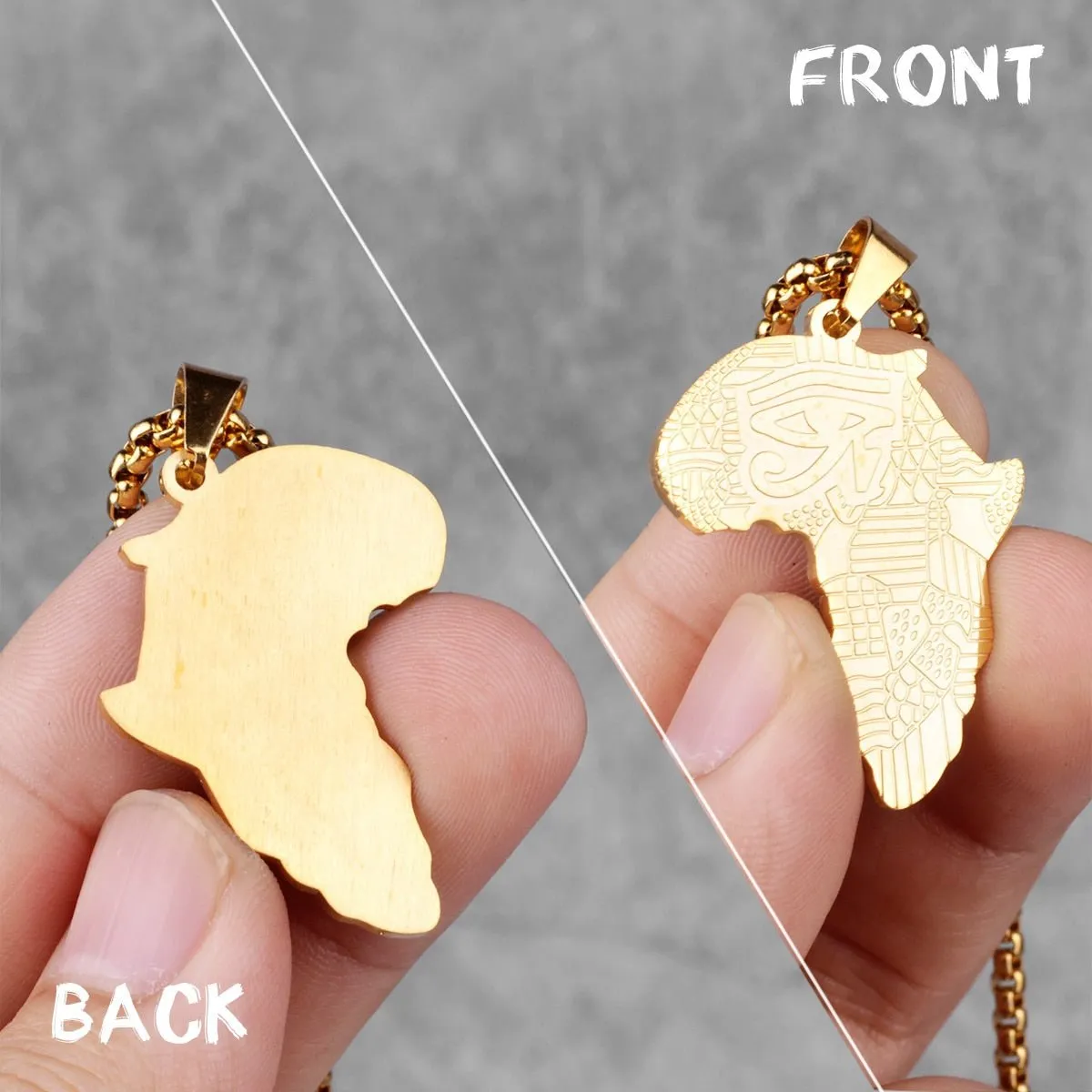 Golden Safari: Bold Africa Map Necklace for Men Stainless Steel Pendant Chain
