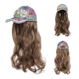 Hat Wig for Women Baseball Cap with Hair hat with hair attached for women Extensions Adjustable Hat Attached 29" Long Wavy Hairpieces Synthetic Wig