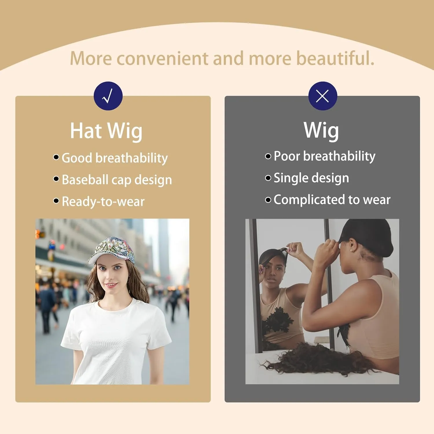 Hat Wig for Women Baseball Cap with Hair hat with hair attached for women Extensions Adjustable Hat Attached 29" Long Wavy Hairpieces Synthetic Wig