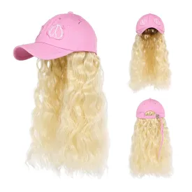 Hat Wig for Women Baseball Cap with Hair hat with hair attached for women Extensions Adjustable Hat Attached 35" Long Wavy Hairpieces Synthetic Wig