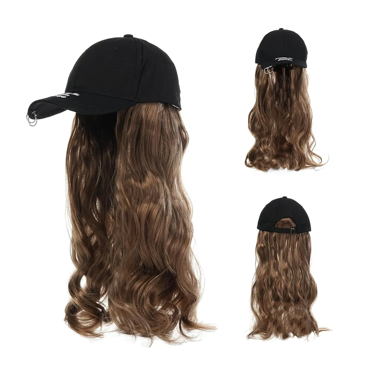 Hat Wig for Women Baseball Cap with Hair hat with hair attached for women Extensions Adjustable Hat Attached 44" Long Wavy Hairpieces Synthetic Wig