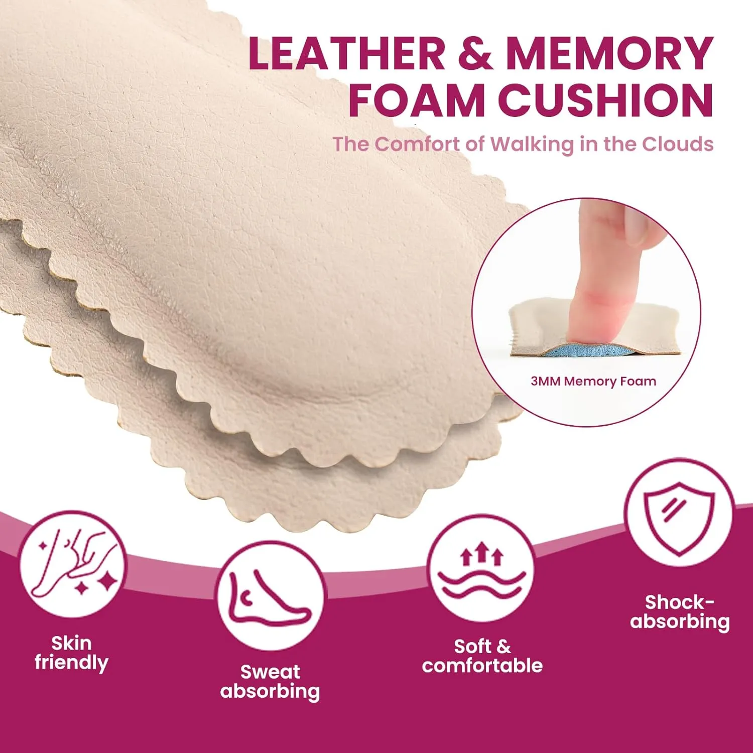 High Heel Cushion Inserts for Women - Bukihome 3/4 Invisible Insoles Prevent Feet from Sliding Forward - Shock & Sweat Absorption - Comfort Shoe Pads for High Heels Sandals Flats,Size M