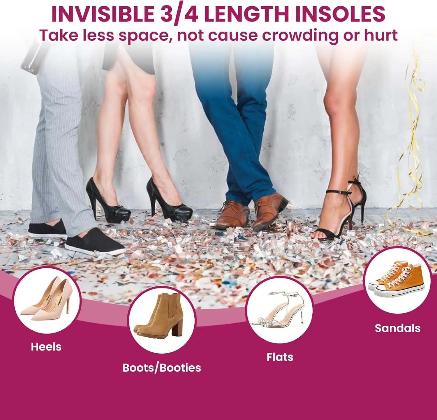 High Heel Cushion Inserts for Women - Bukihome 3/4 Invisible Insoles Prevent Feet from Sliding Forward - Shock & Sweat Absorption - Comfort Shoe Pads for High Heels Sandals Flats,Size M