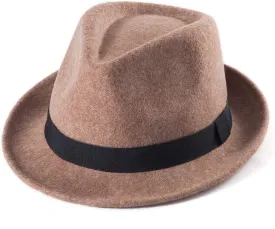 LADYBRO Straw Trilby Fedora Hat for Men 1920s Short Brim Wool Felt Panama Cap 7 1/4