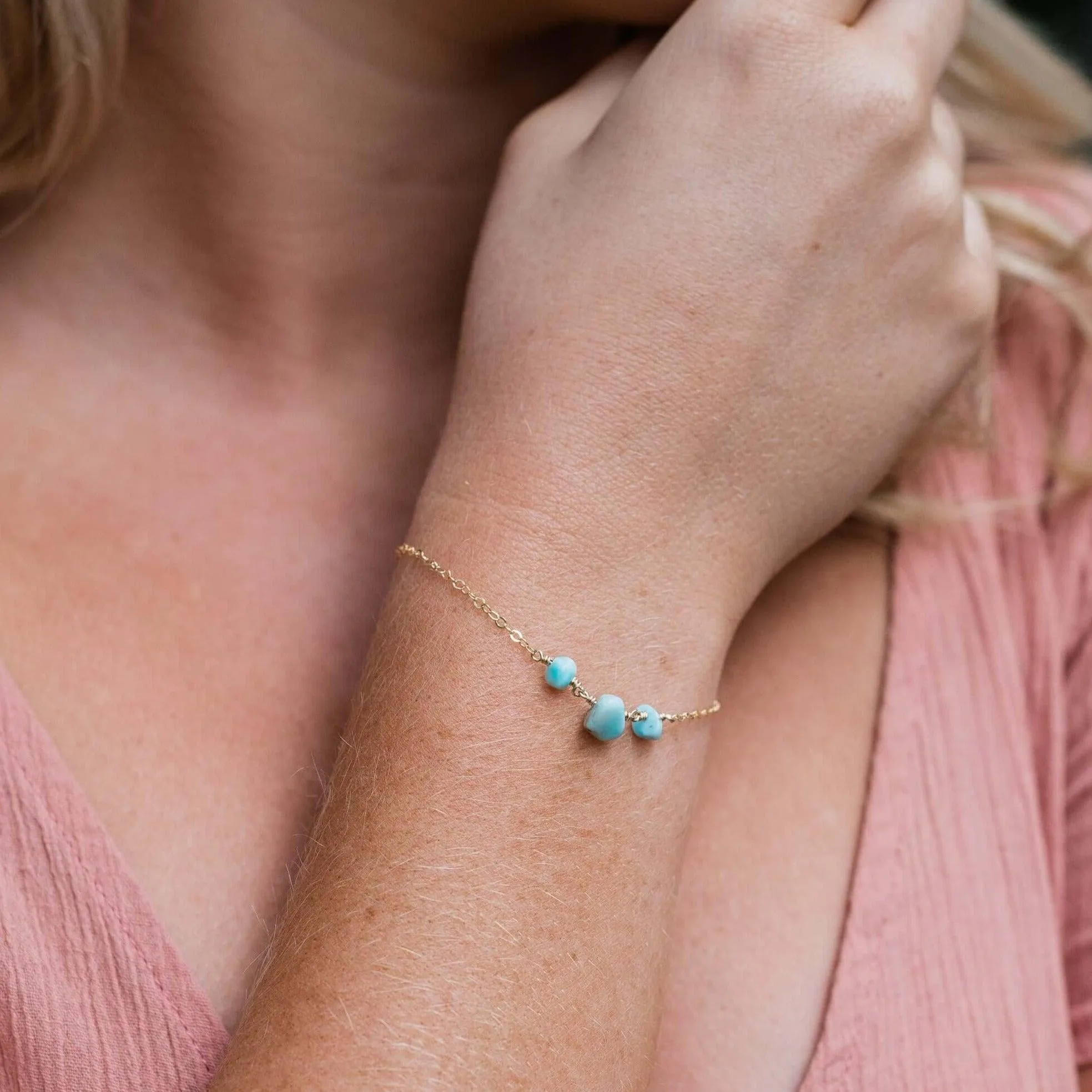 Larimar Beaded Chain Bracelet