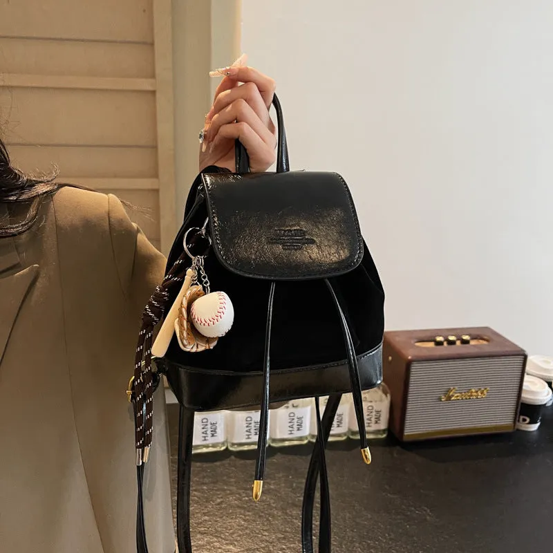 Light Brown Vintage Suede Women's Mini Backpack - New Fashionable Travel Book Bag with Decorative Charm
