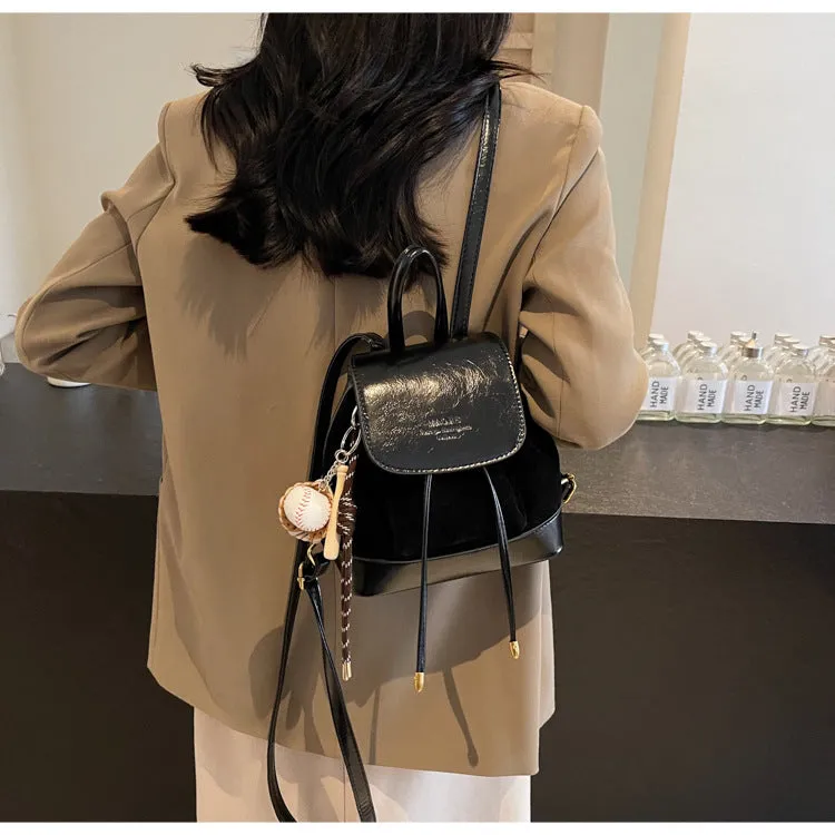 Light Brown Vintage Suede Women's Mini Backpack - New Fashionable Travel Book Bag with Decorative Charm