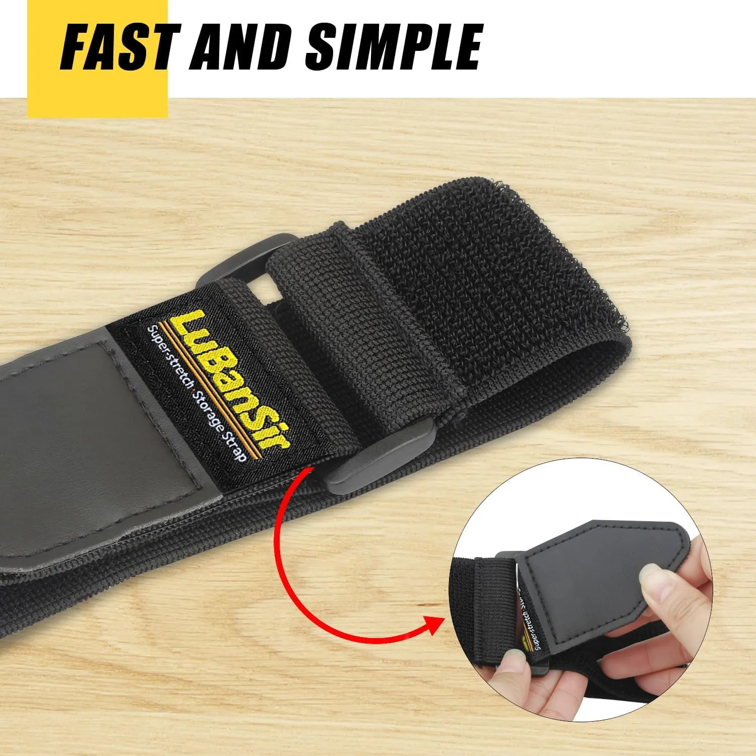 LuBanSir Cinch Straps - 2" x 18" (6 Pack) Elastic Hook and Loop Storage Straps with Buckle for Bicycle, Truck, Boat and More for Extension Cords, Ropes, Hoses Organization - Black