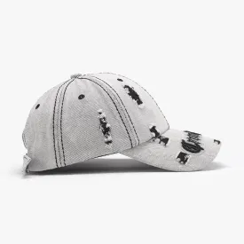 Matching Ripped Letter Print Embroidery Cap – Adjustable Cotton Dome Hat