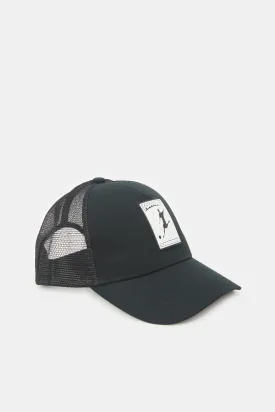 Men Black Cap With Rubber Patch