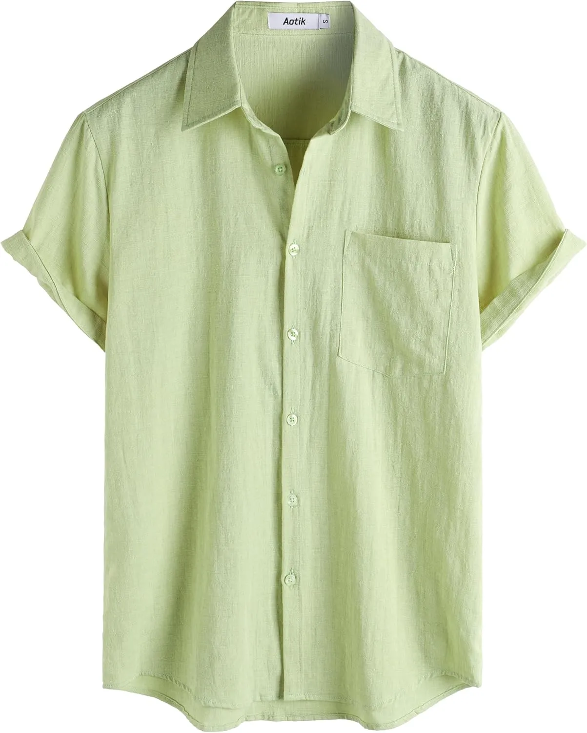 Mens Cotton Linen Shirts Casual Button Down Short Sleeve Shirt Vacation Beach Summer Hawaiian Shirt with Pocket