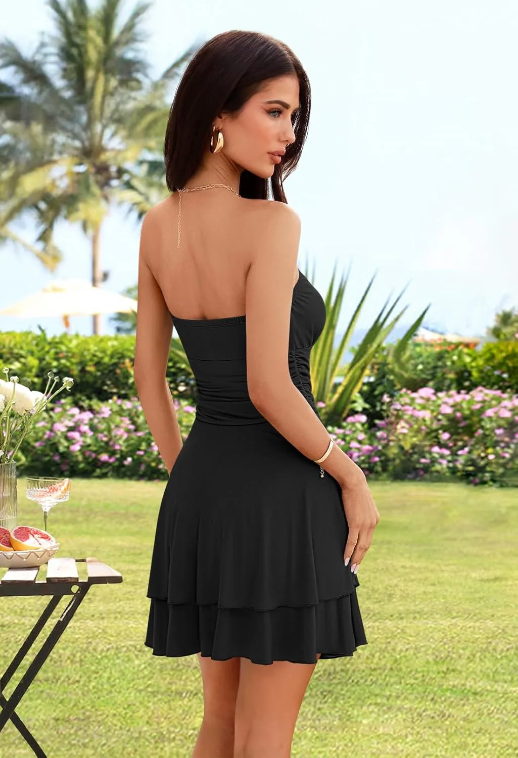 MEROKEETY Women's 2025 Summer Strapless Tube Dress Sexy Off Shoulder Ruffle Tiered Flowy Mini Dresses