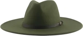 Mnjyihy Women's Winter Fedora Hat Men Big Brim Solid Panama Belt Band Casual Party Church Hats