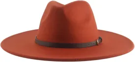 Mnjyihy Women's Winter Fedora Hat Men Big Brim Solid Panama Belt Band Casual Party Church Hats