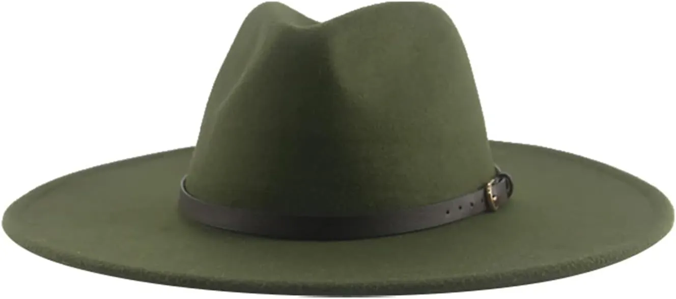 Mnjyihy Women's Winter Fedora Hat Men Big Brim Solid Panama Belt Band Casual Party Church Hats