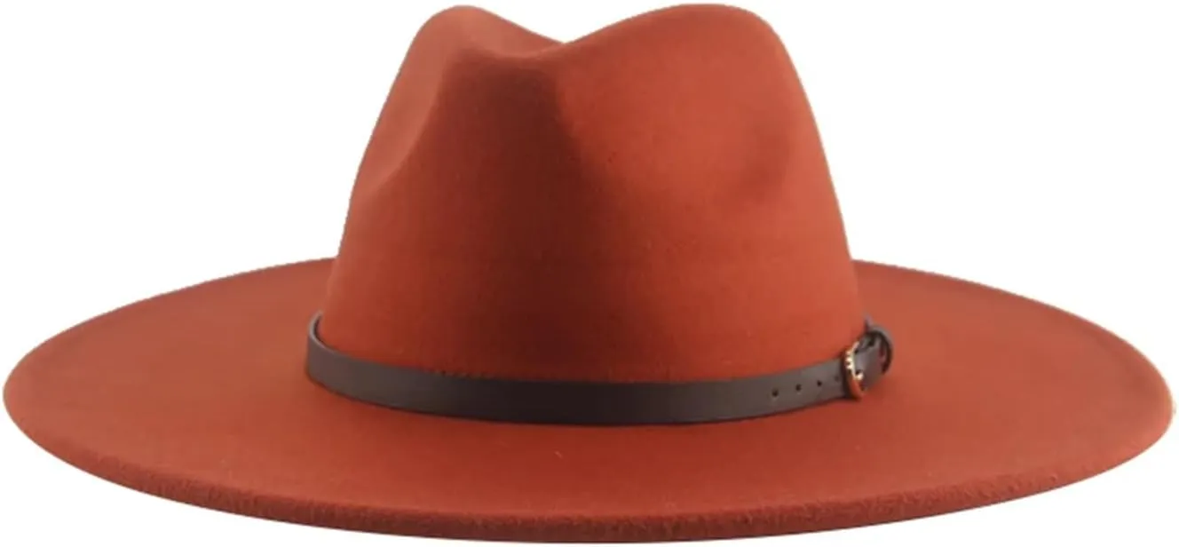 Mnjyihy Women's Winter Fedora Hat Men Big Brim Solid Panama Belt Band Casual Party Church Hats