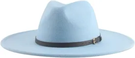 Mnjyihy Women's Winter Fedora Hat Men Big Brim Solid Panama Belt Band Casual Party Church Hats