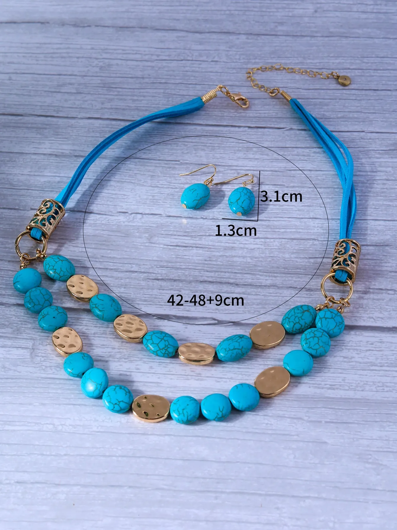 Multilayer Colorful Natural Stone Necklace Earrings Vintage Jewelry Set