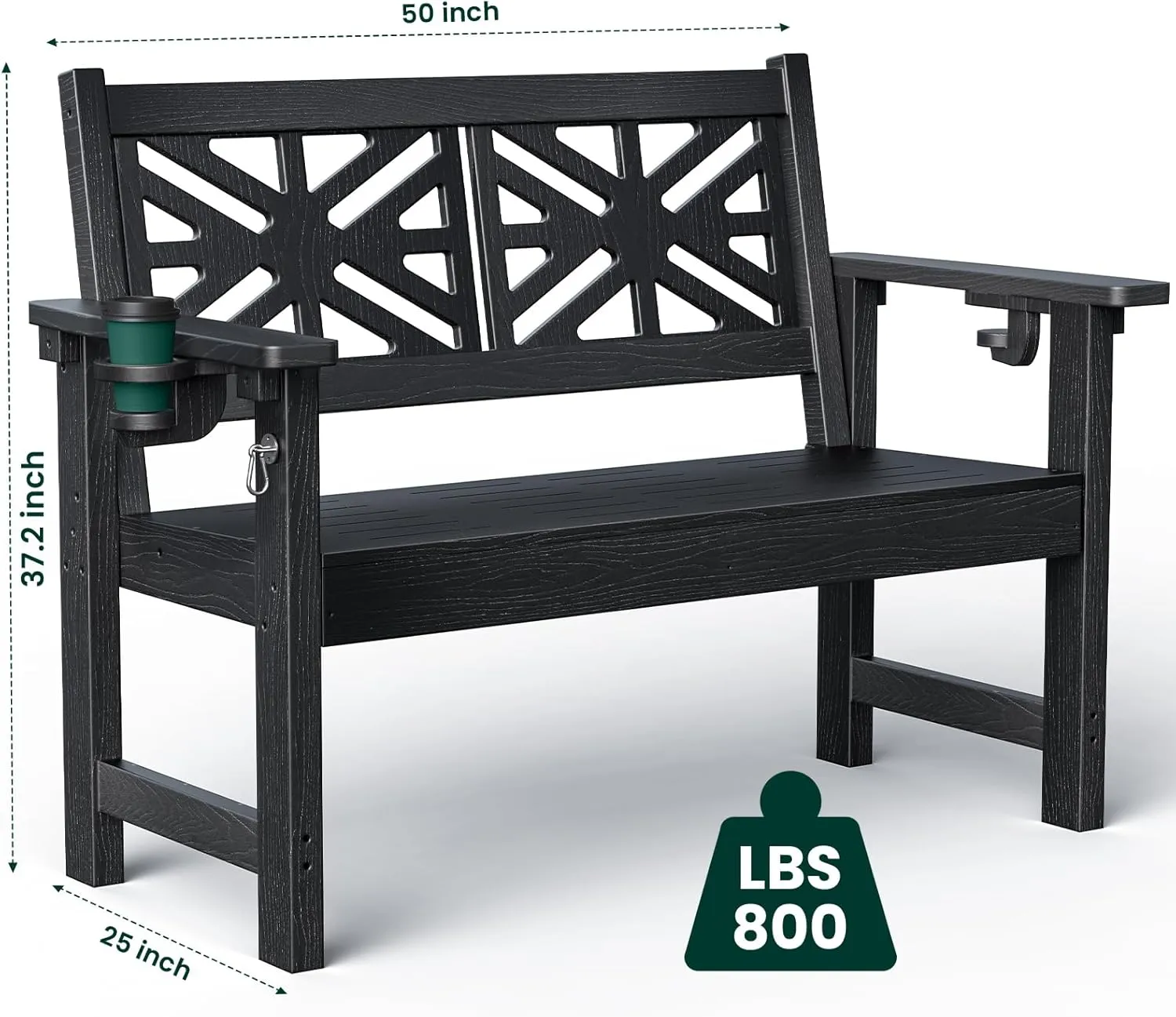 Outdoor Bench Set of 2, 2-Person Garden Benches for Outdoors,HDPE Outdoor Benches Weatherproof That Never Rot,Patio Bench Holds up to 600lbs, Comfort Benches, Suit for Garden,Backyard,Porch,Park