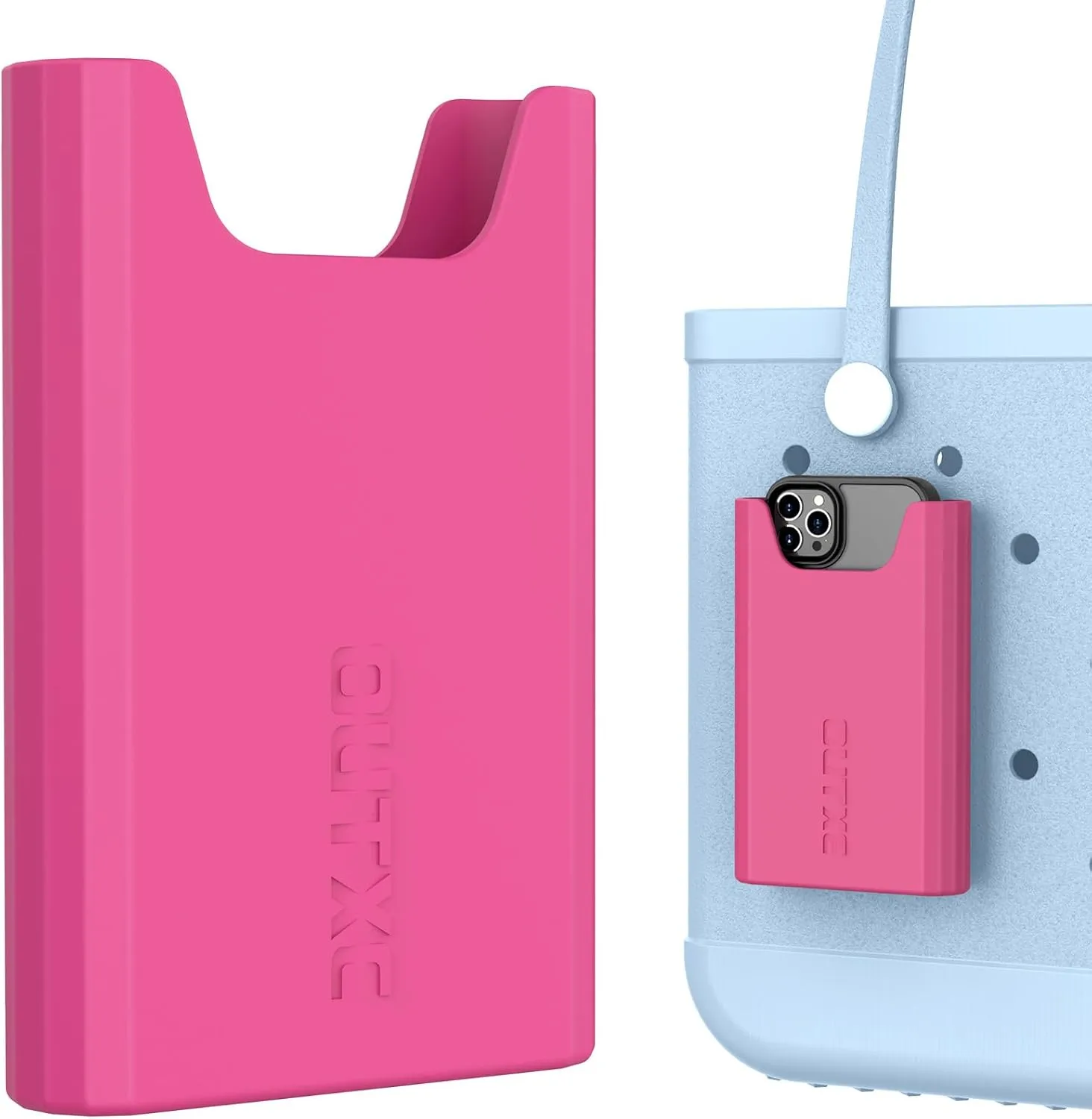 OUTXE Silicone Phone Holder for Bogg Bag, Phone Case Holder Charms Accessory Compatible with All Bogg Bags, Cell Phones Holder for Bogg Bag, Phone Holder Attachment for Beach Tote Bags- Haute Pink