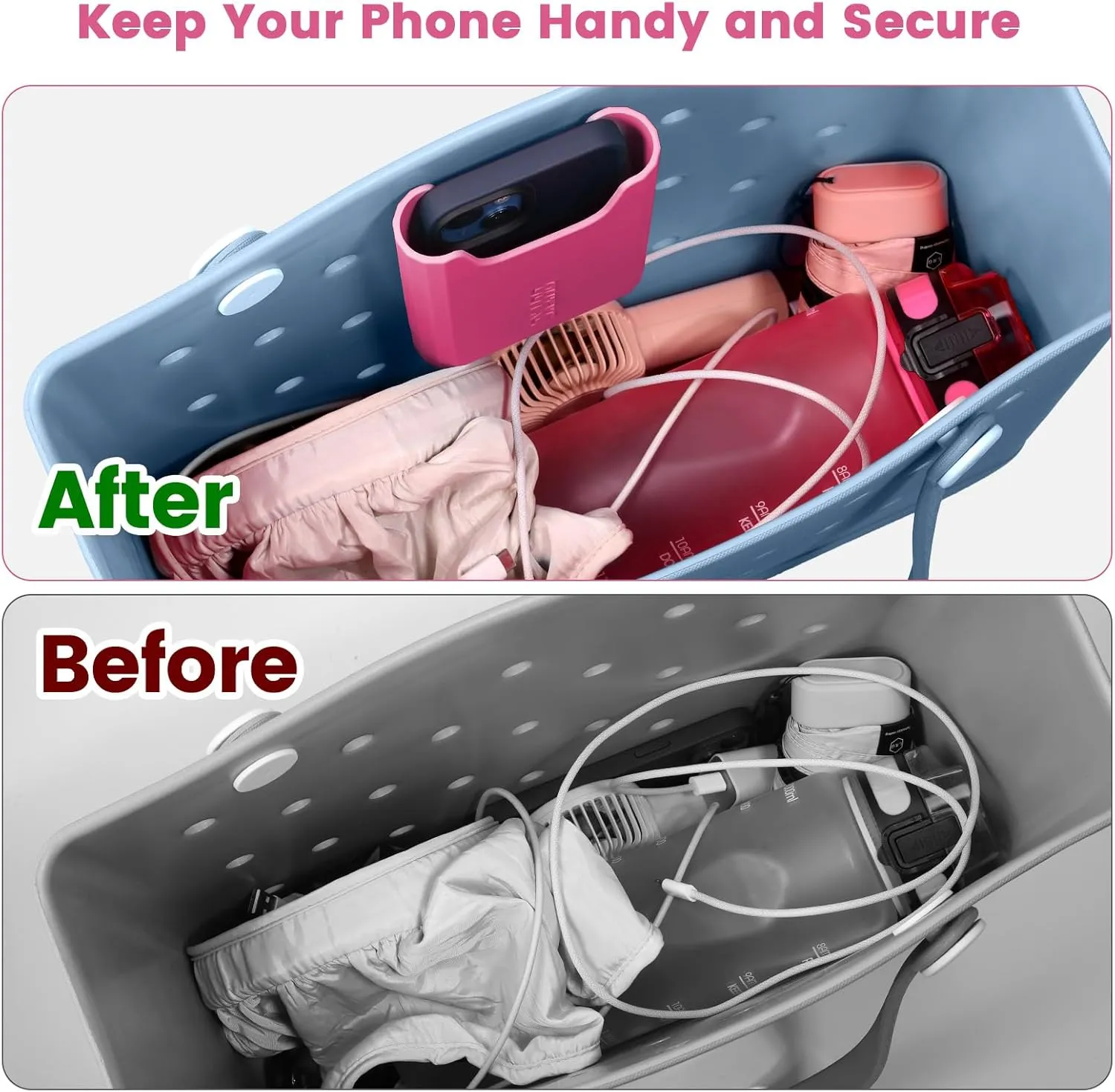 OUTXE Silicone Phone Holder for Bogg Bag, Phone Case Holder Charms Accessory Compatible with All Bogg Bags, Cell Phones Holder for Bogg Bag, Phone Holder Attachment for Beach Tote Bags- Haute Pink