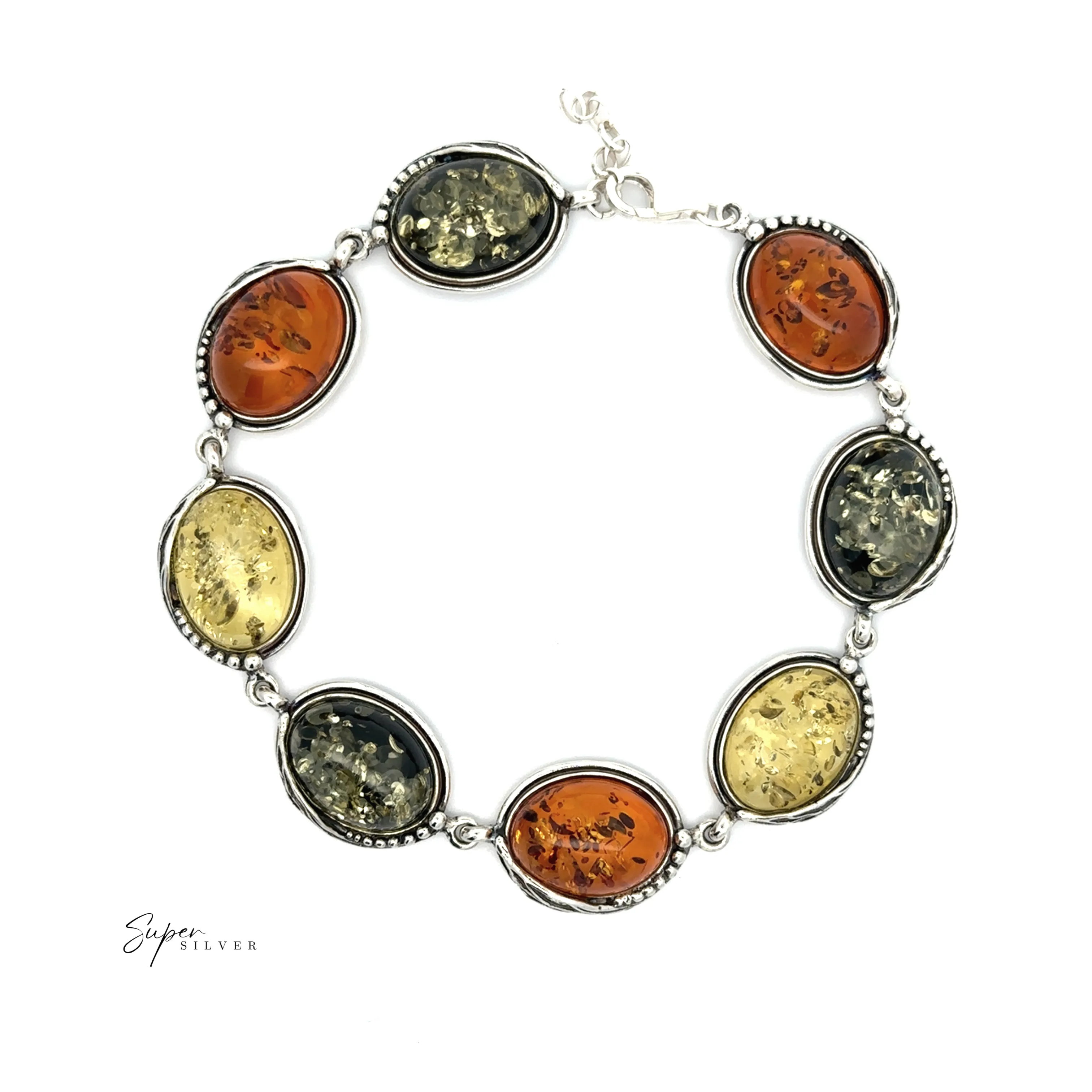 Oval Amber Link Bracelet With Leaf Detail