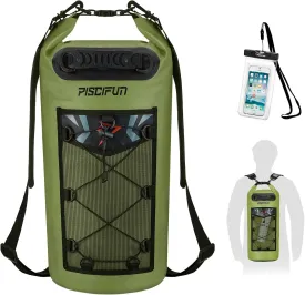 Piscifun Dry Bag, Waterproof Floating Backpack 5L/10L/20L/30L/40L with Waterproof Phone Case for Boating, Kayaking, Fishing