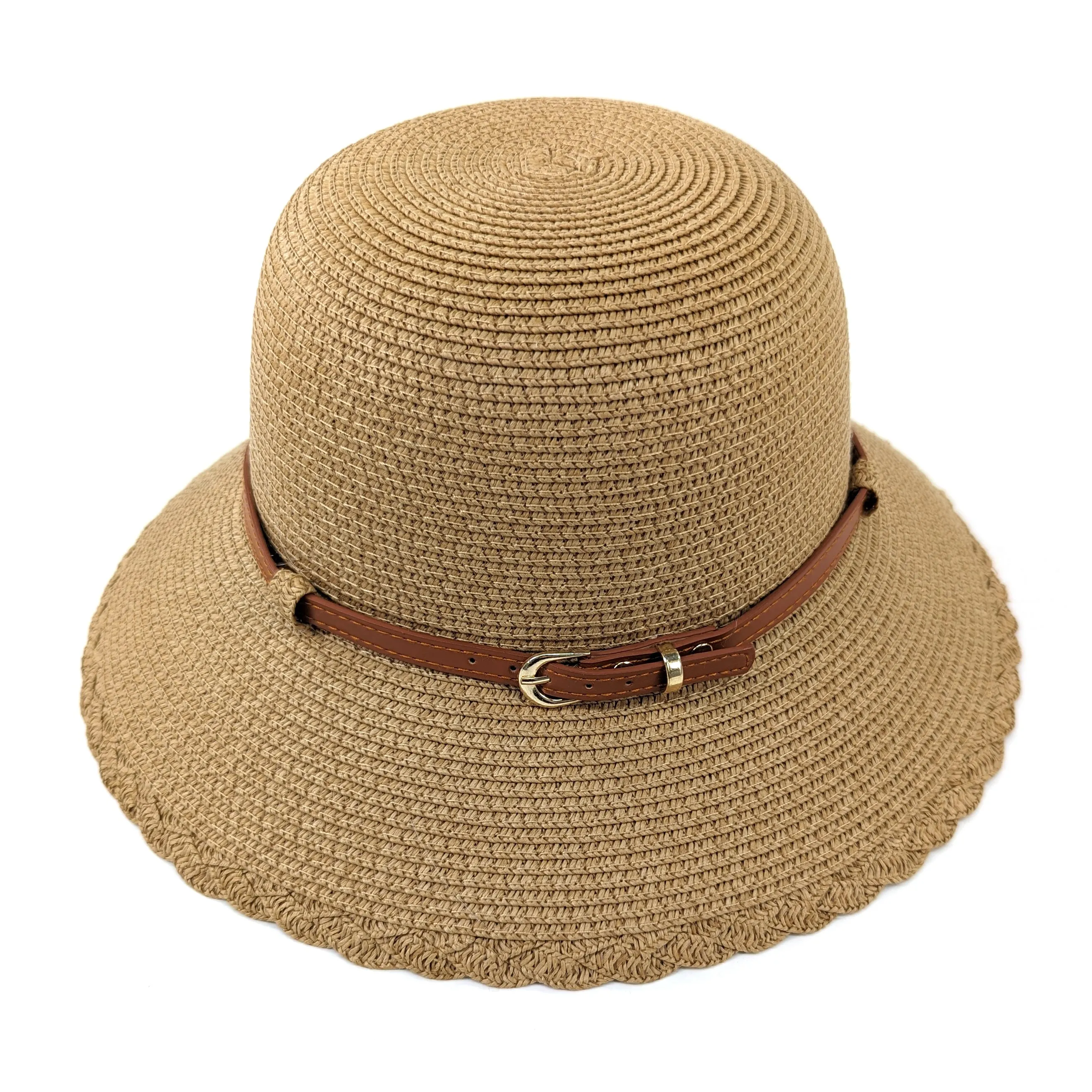 Plaited Edge Cloche Style Foldable Hat - Dark Natural