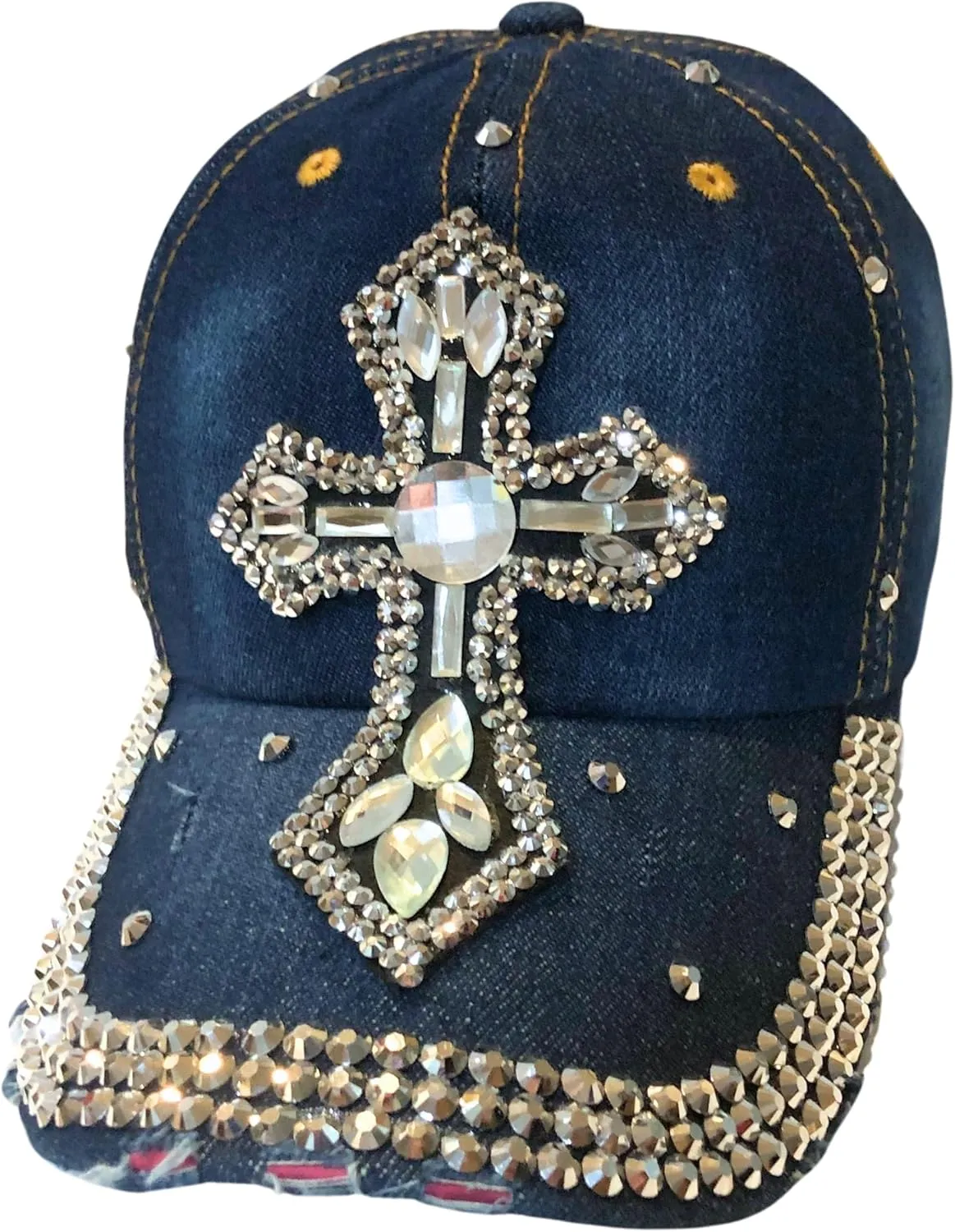 Popfizzy Bedazzled Cross Hat for Women, Rhinestone Hat with Cross on It, Bling Christian Hats, Bling Gifts for Women