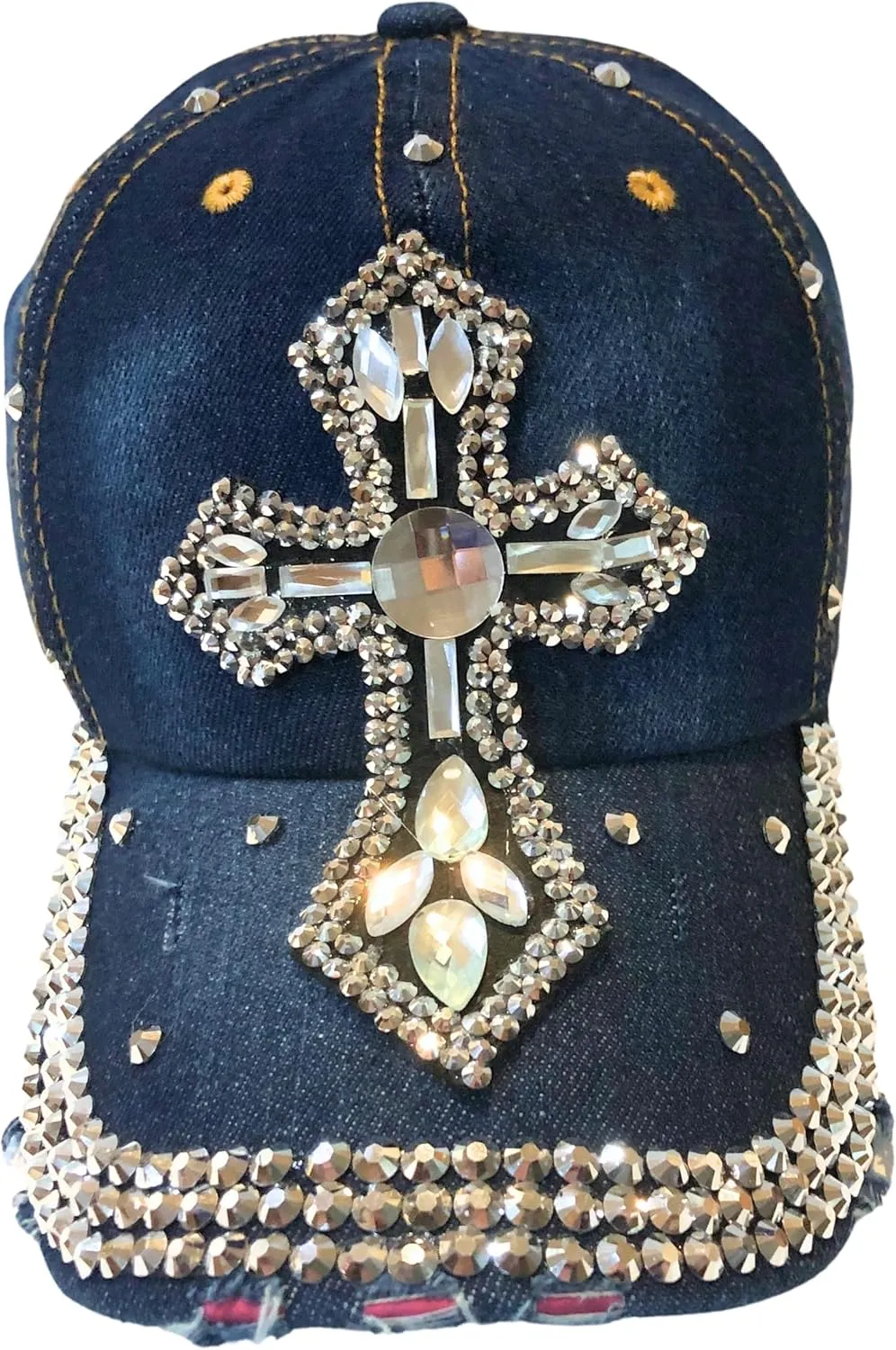 Popfizzy Bedazzled Cross Hat for Women, Rhinestone Hat with Cross on It, Bling Christian Hats, Bling Gifts for Women