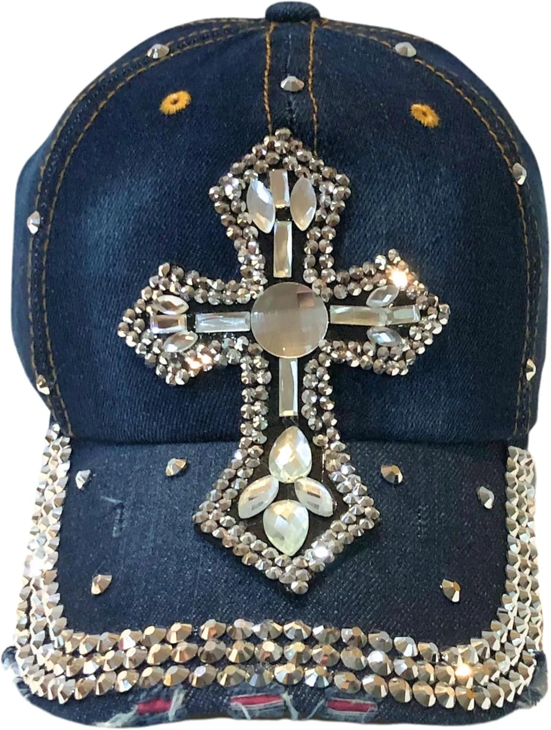 Popfizzy Bedazzled Cross Hat for Women, Rhinestone Hat with Cross on It, Bling Christian Hats, Bling Gifts for Women