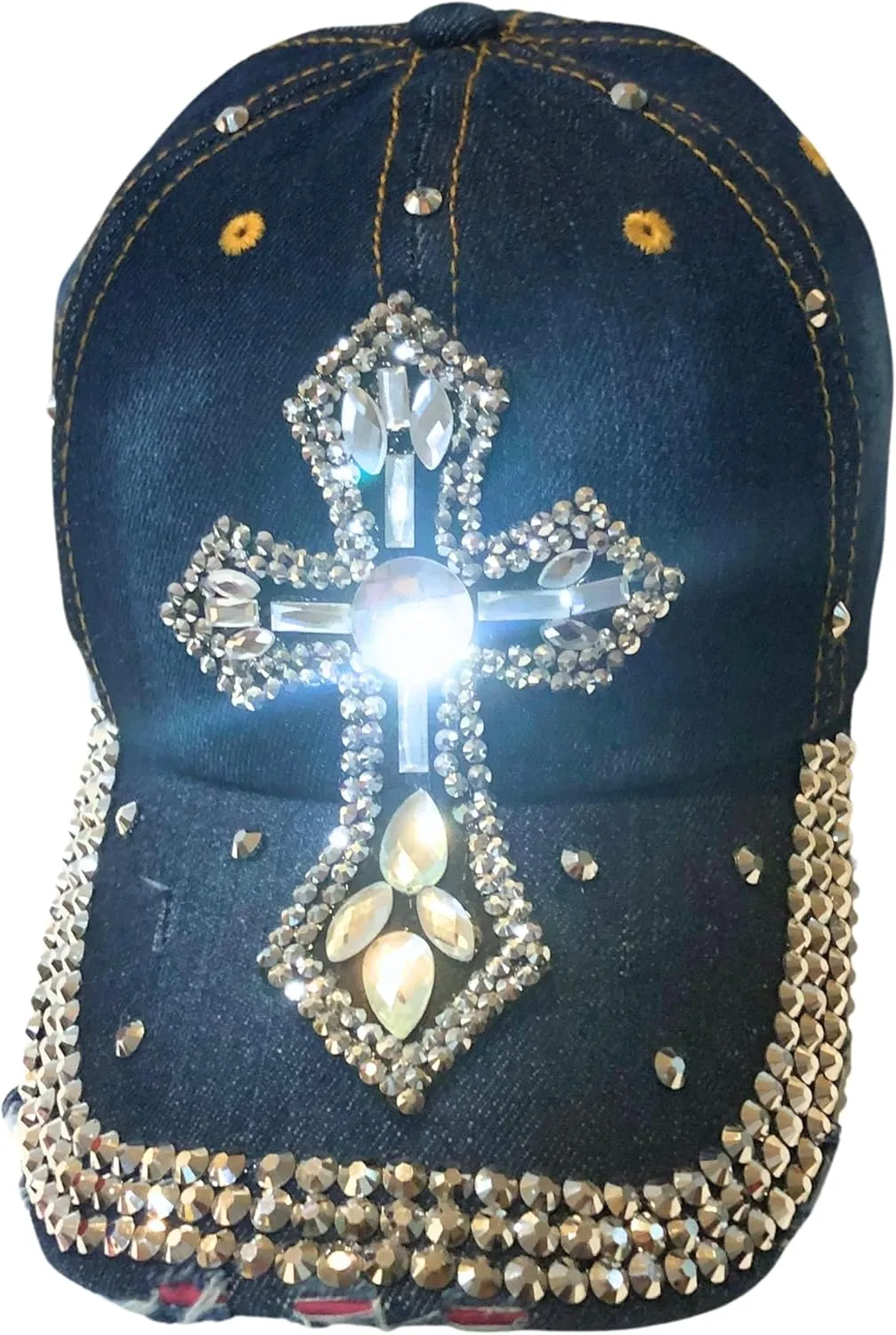 Popfizzy Bedazzled Cross Hat for Women, Rhinestone Hat with Cross on It, Bling Christian Hats, Bling Gifts for Women