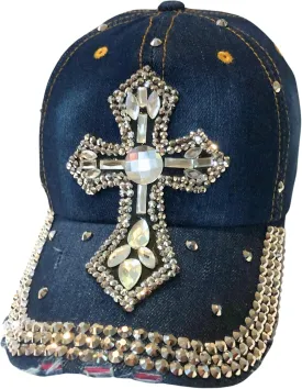 Popfizzy Bedazzled Cross Hat for Women, Rhinestone Hat with Cross on It, Bling Christian Hats, Bling Gifts for Women