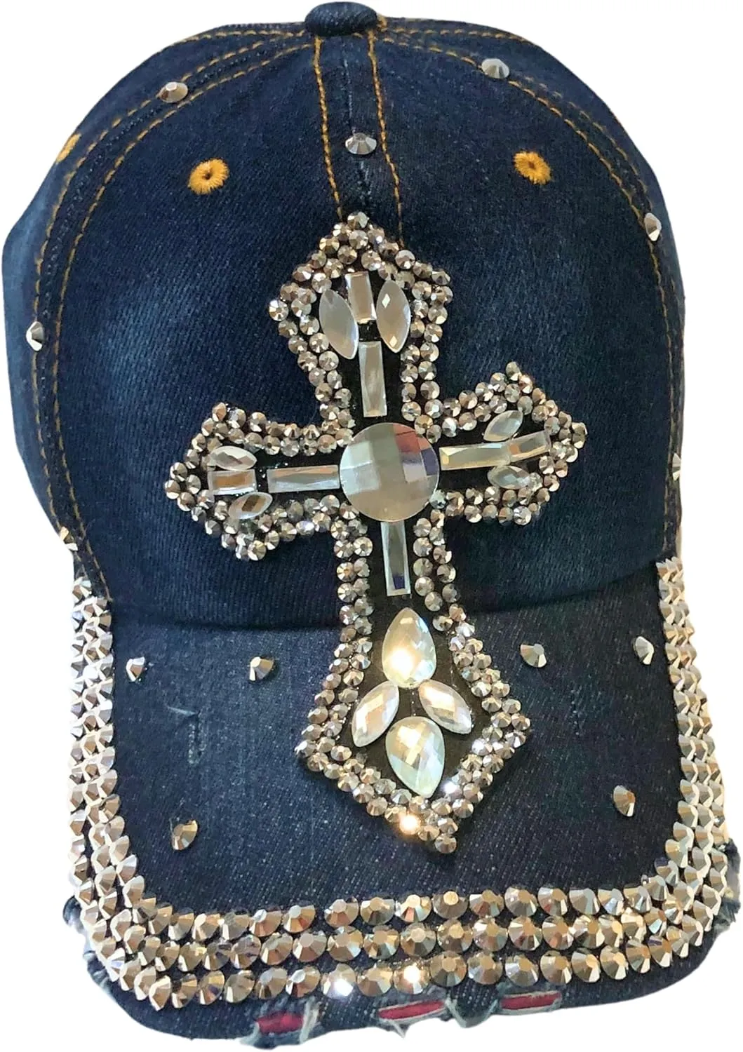 Popfizzy Bedazzled Cross Hat for Women, Rhinestone Hat with Cross on It, Bling Christian Hats, Bling Gifts for Women