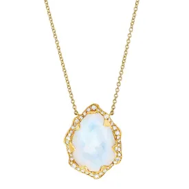 Queen Water Drop Moonstone Necklace with Full Pavé Diamond Halo | Ready to Ship
