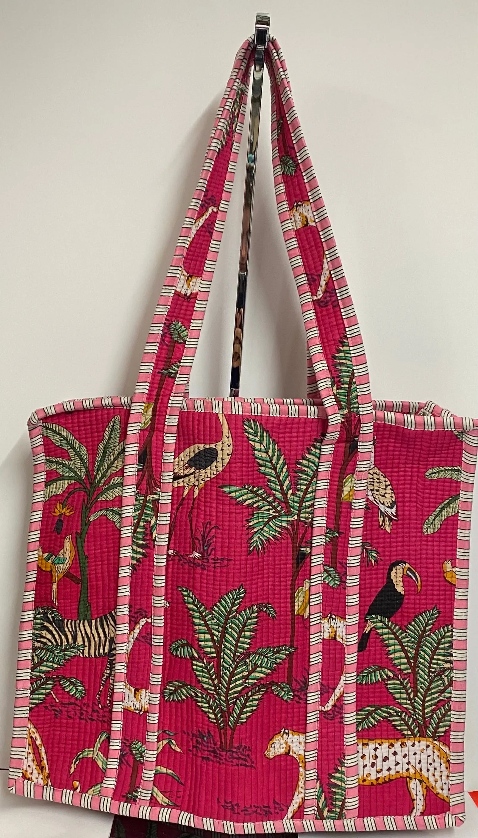 Quilted Cotton Tote Bag - Fuschia Leopard