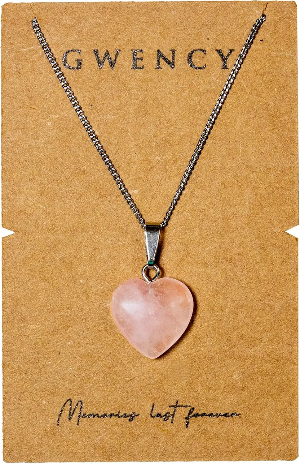 Rose Quartz Heart Necklace - Healing Crystal Heart Gemstone Pendant - Quartz Stone Jewelry for Women Girlfriend