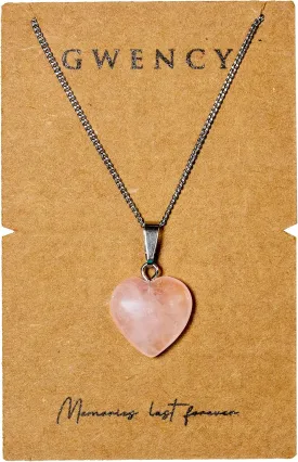 Rose Quartz Heart Necklace - Healing Crystal Heart Gemstone Pendant - Quartz Stone Jewelry for Women Girlfriend