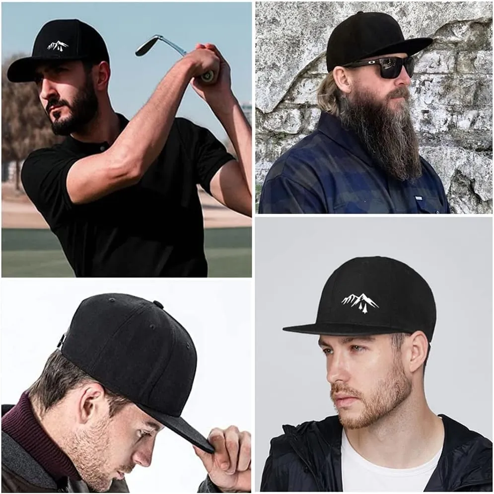 Snapback Hats for Men Flat Bill Black Adjustable Baseball Cap Trucker Hat for Dad American Flag Pirate Skull Caps Cool