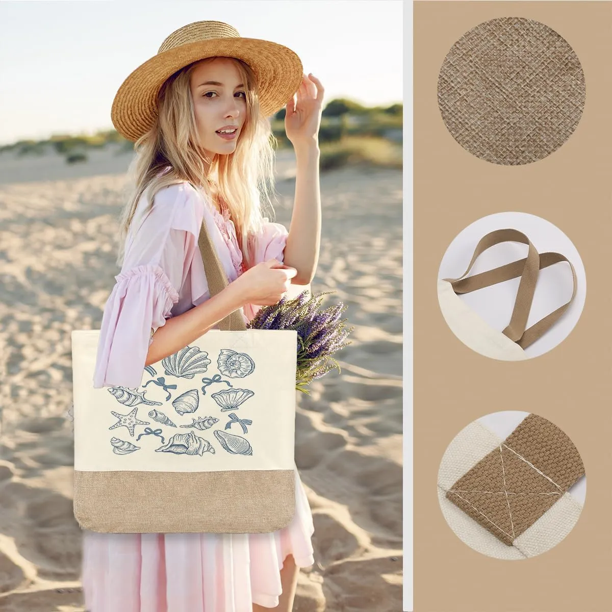 Summer Beach Bag for Women, Large Beach Tote Bag, Mom Gifts from Daughter Son, Shopping Reusable Grocery Bags