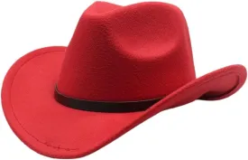Sun hat, Statement hat, Cowboy hat, Classic Western Fedora - Wool Felt Foam, Punk Belt for Cool Weather(Rose Red)